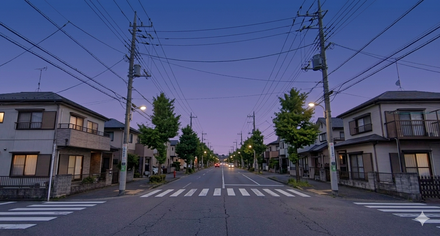 電線のある街並み